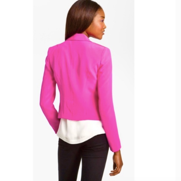 Truth Pride Angel Hem Neon Pink Silk Blazer Coat - Picture 2 of 8